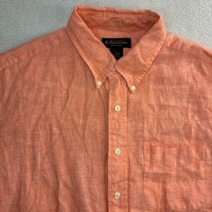 Brooks Brothers Irish Linen Shirt Mens XL Orange Short Sleeve Preppy Summer